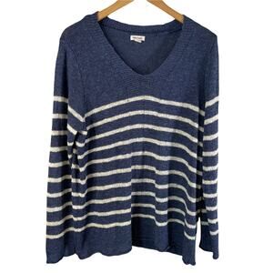 Westport Women's Long Sleeve V-Neck Sweater Blue White Stripe Size XL Fisherman